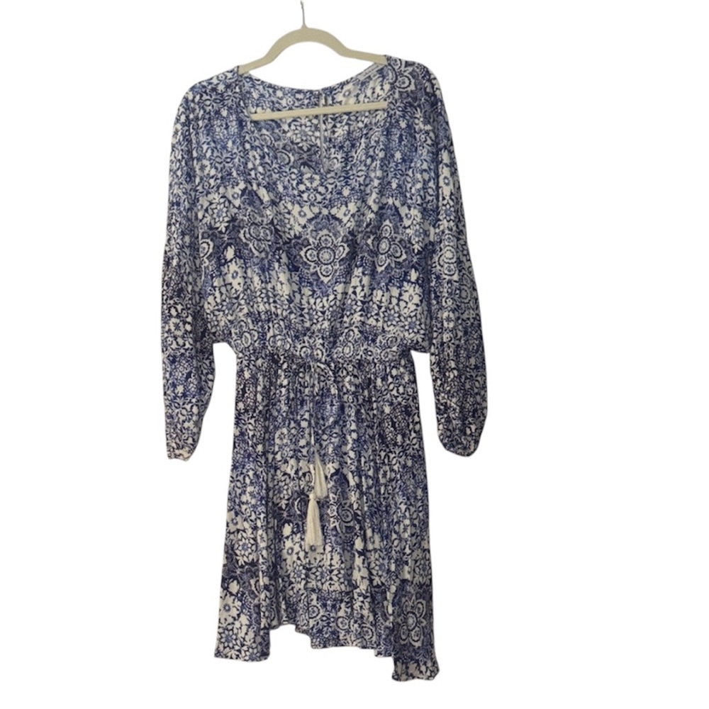 WHITE BIRCH PRINTED LONG SLEEVE MINI DRESS WITH SHORT LINER Size L